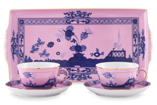 Набор из 2 -х чайных пар 220 мл.,  и  1 подноса,   ORIENTE ITALIANO AZALEA, Ginori, 003RG00 FX2401LXGENG00124500