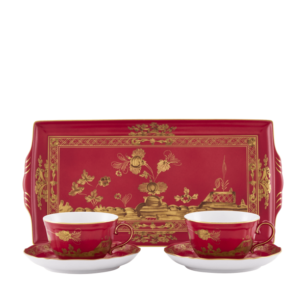 Набор из 2 -х чайных пар 220 мл.,  и  1 подноса, 17,7 см  х 33,3 см .,  ORIENTE ITALIANO RUBRUM, Ginori, 003RG00 FX2401LXGENG00132900