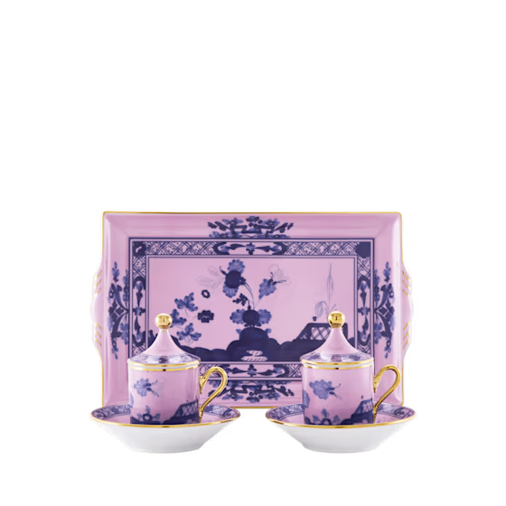 Набор из 2 -х кофейных пар 80 мл.,  и  1 подноса,  ORIENTE ITALIANO AZALEA, Ginori, 004RG00 FX2301LXGENG00124500