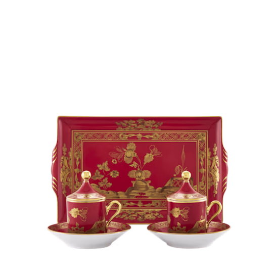Набор из 2 -х кофейных пар 80 мл.,  и  1 подноса, 15 см  х 23 см .,  ORIENTE ITALIANO RUBRUM, Ginori, 004RG00 FX2301LXGENG00132900