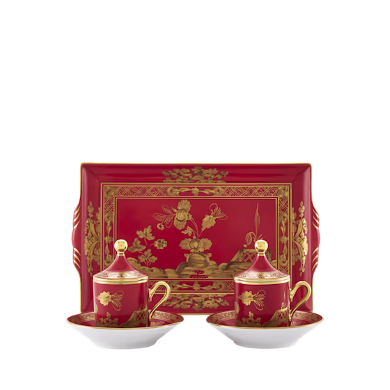 Набор из 2 -х кофейных пар 80 мл.,  и  1 подноса, 15 см  х 23 см .,  ORIENTE ITALIANO RUBRUM, Ginori, 004RG00 FX2301LXGENG00132900