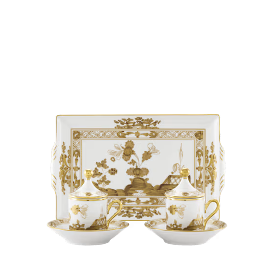 Набор из 2 -х кофейных пар 80 мл.,  и  1 подноса, 15 см  х 23 см .,  ORIENTE ITALIANO AURUM, Ginori, 004RG00 FX2301LXGENG00133000